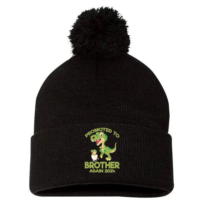 Promoted To Brother Again 2024 Dinosaur Trex Boy Pom Pom 12in Knit Beanie