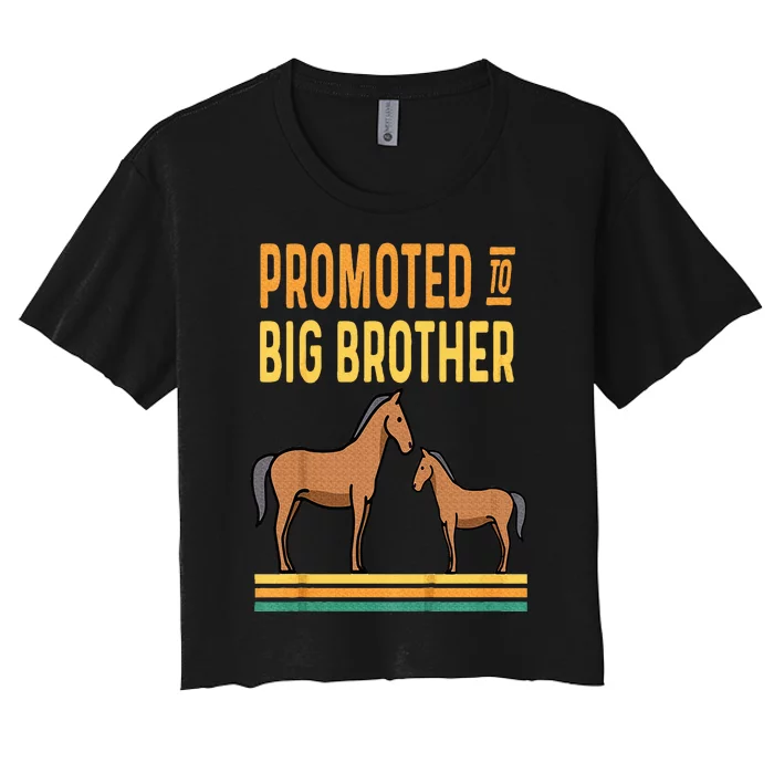 Promoted to Big Brother Baby Announcement Horse Mare Pony Women's Crop Top Tee