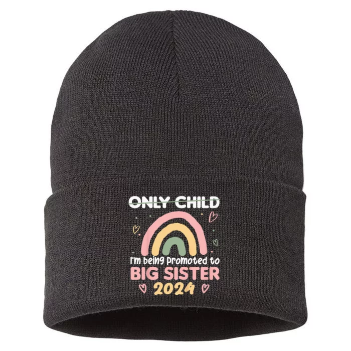 Promoted To Big Sister 2024 Rainbow Cute Sibling 2024 Sustainable Knit Beanie