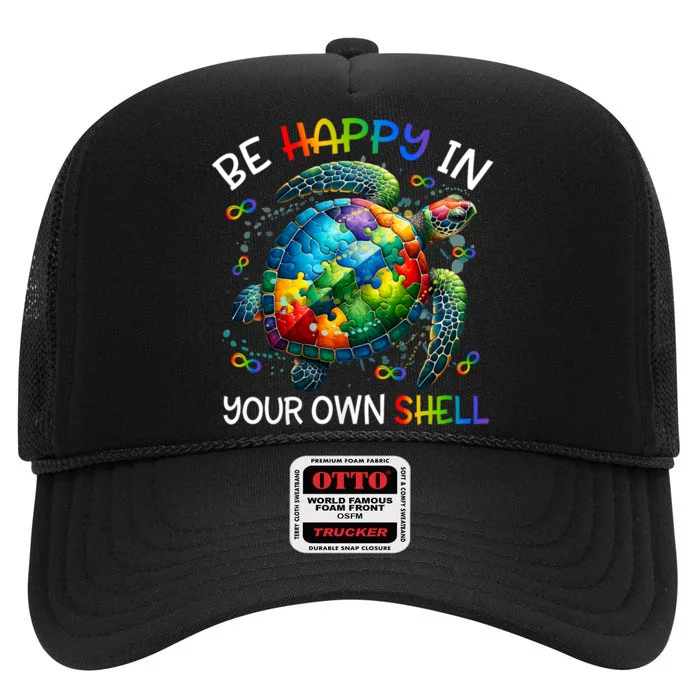 Puzzle Turtle Be Happy In Your Own Shell Autism Awareness High Crown Mesh Trucker Hat