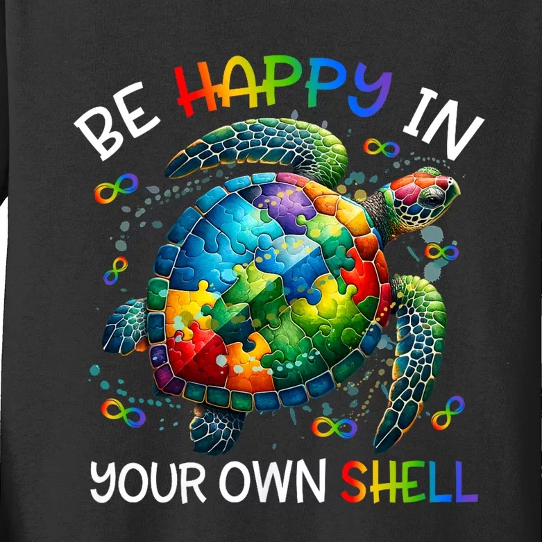 Puzzle Turtle Be Happy In Your Own Shell Autism Awareness Kids Long Sleeve Shirt