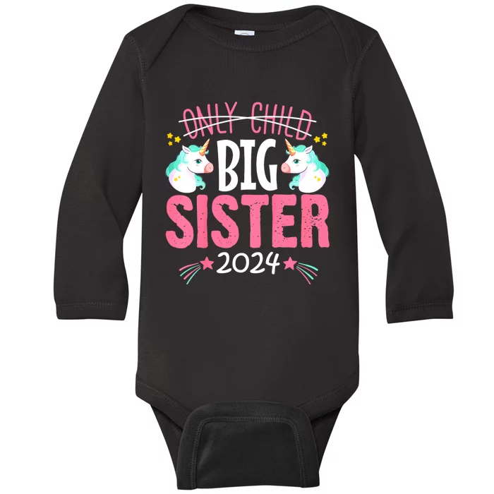 Promoted To Big Sister Est 2024 Unicorn Baby Long Sleeve Bodysuit