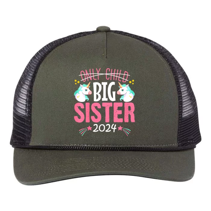 Promoted To Big Sister Est 2024 Unicorn Retro Rope Trucker Hat Cap