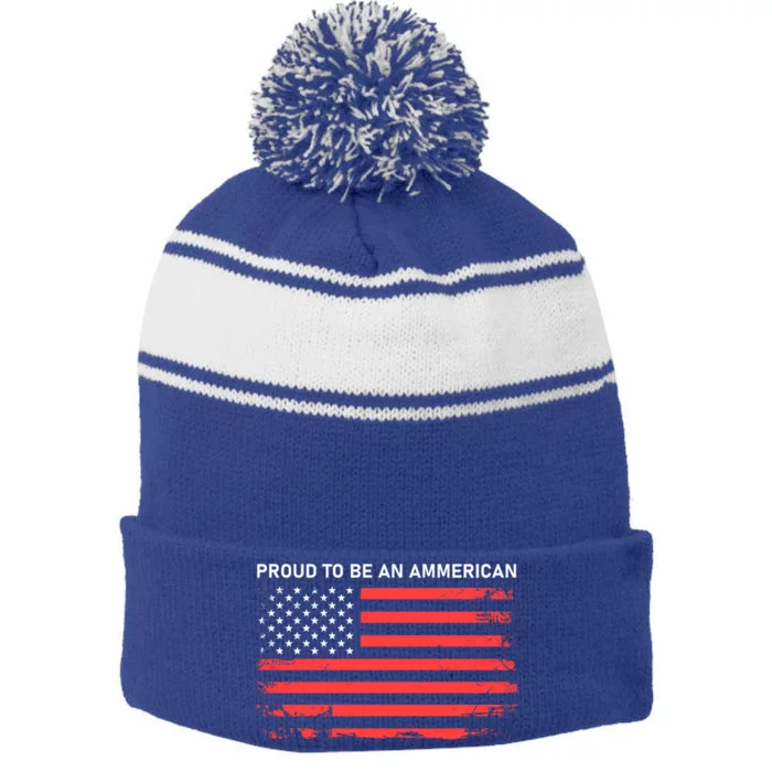 Proud To Be An American American Flag Cool Gift Stripe Pom Pom Beanie