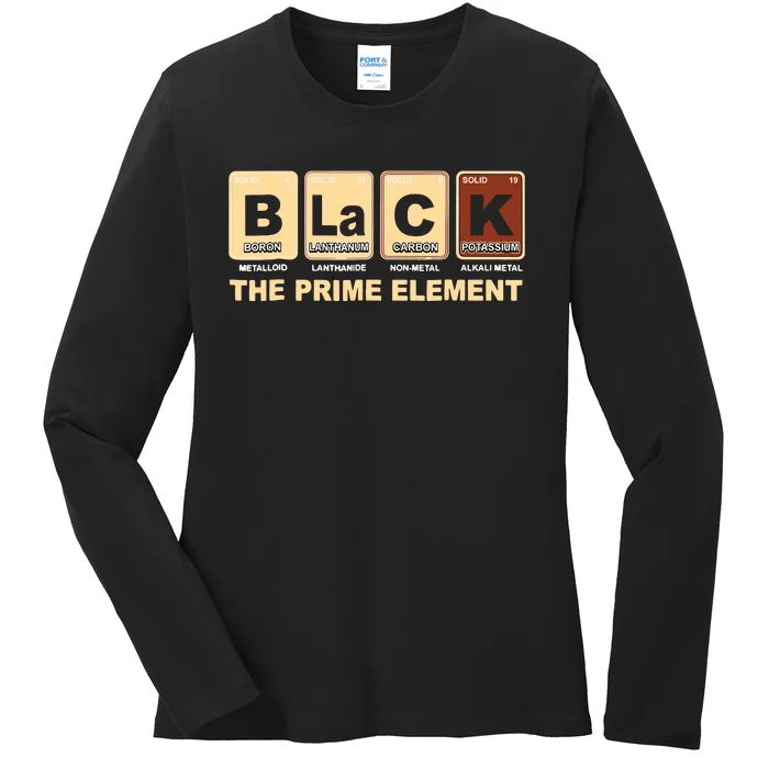 Periodic Table Black The Prime Element Black History Month Ladies Long Sleeve Shirt