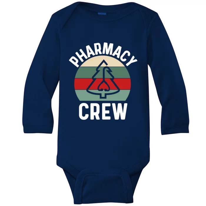 Pharmacy Tech Christmas Gift Retro Pharmacy Crew Pharmacist Gift Baby Long Sleeve Bodysuit