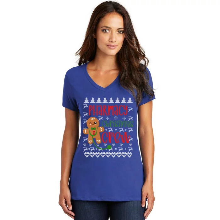 Pharmacy Tech Christmas Gift Pharmacy Crew Gingerbread Funny Gift Women's V-Neck T-Shirt