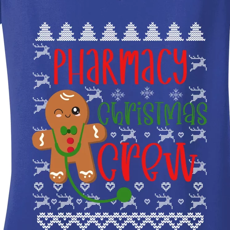 Pharmacy Tech Christmas Gift Pharmacy Crew Gingerbread Funny Gift Women's V-Neck T-Shirt