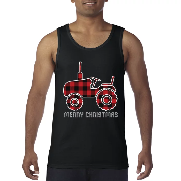 Plaid Tractor Christmas Pajama Cool Farm Farming Xmas Farmer Tank Top