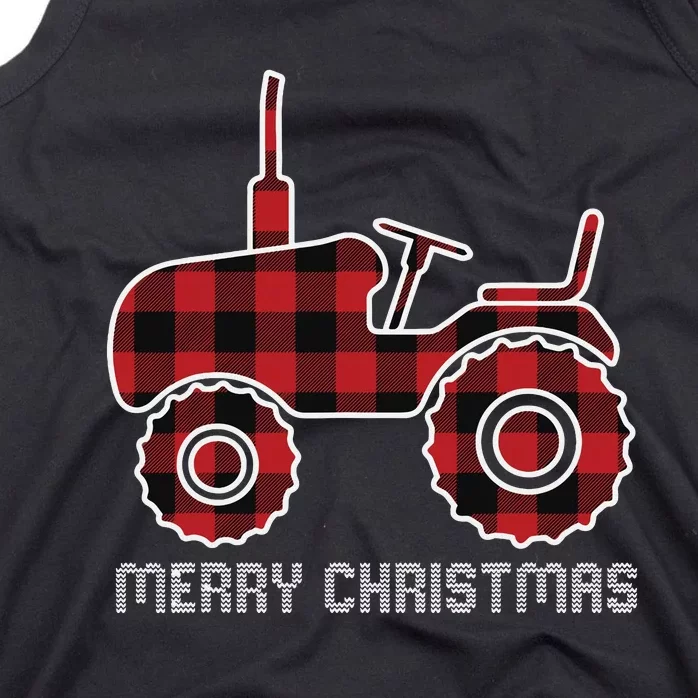 Plaid Tractor Christmas Pajama Cool Farm Farming Xmas Farmer Tank Top