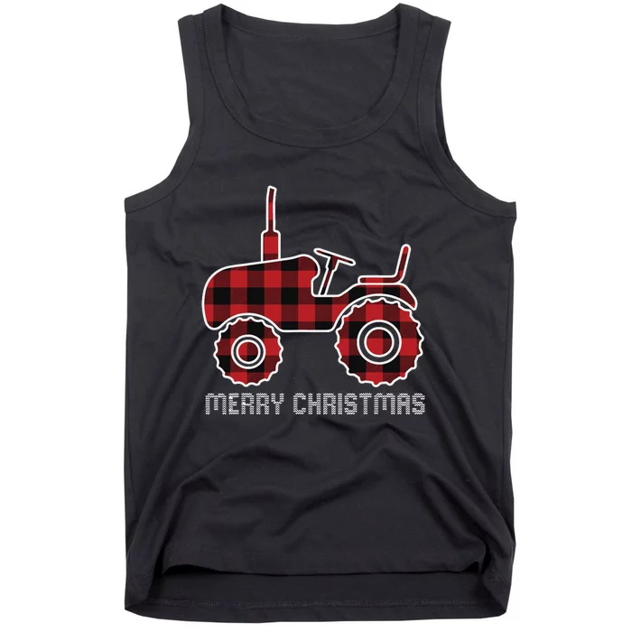 Plaid Tractor Christmas Pajama Cool Farm Farming Xmas Farmer Tank Top