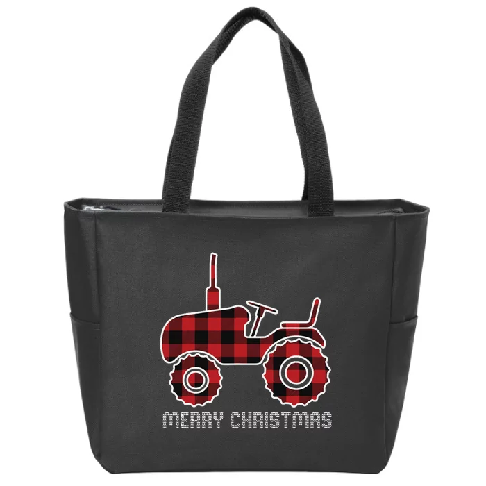 Plaid Tractor Christmas Pajama Cool Farm Farming Xmas Farmer Zip Tote Bag