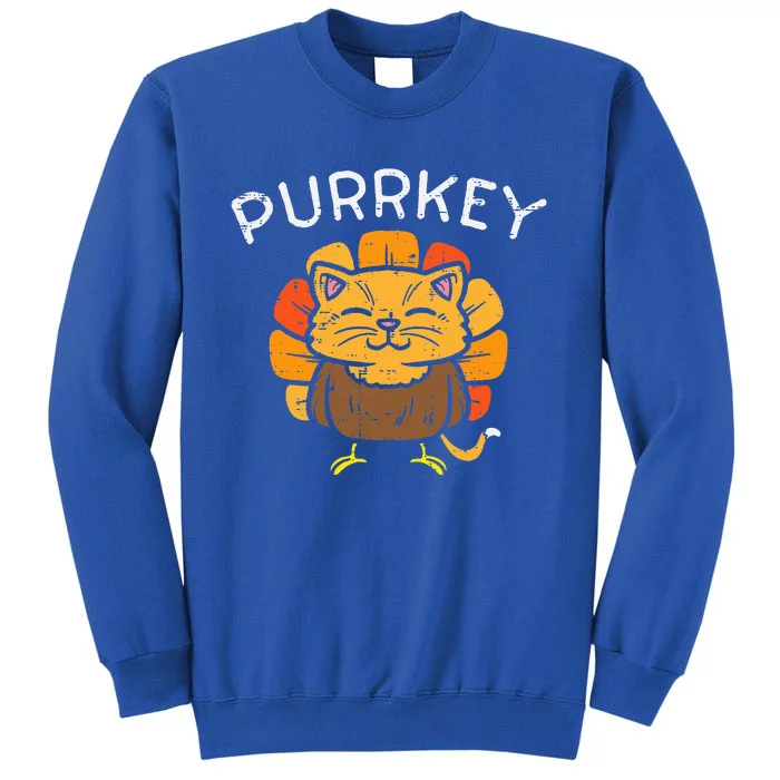 Purrkey Turkey Cat Kitten Funny Thanksgiving Cat Owner Lover Tall Sweatshirt