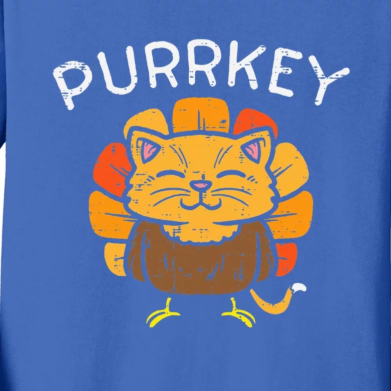 Purrkey Turkey Cat Kitten Funny Thanksgiving Cat Owner Lover Kids Long Sleeve Shirt