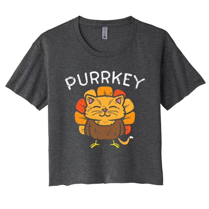 Purrkey Turkey Cat Kitten Funny Thanksgiving Cat Owner Lover Women's Crop Top Tee