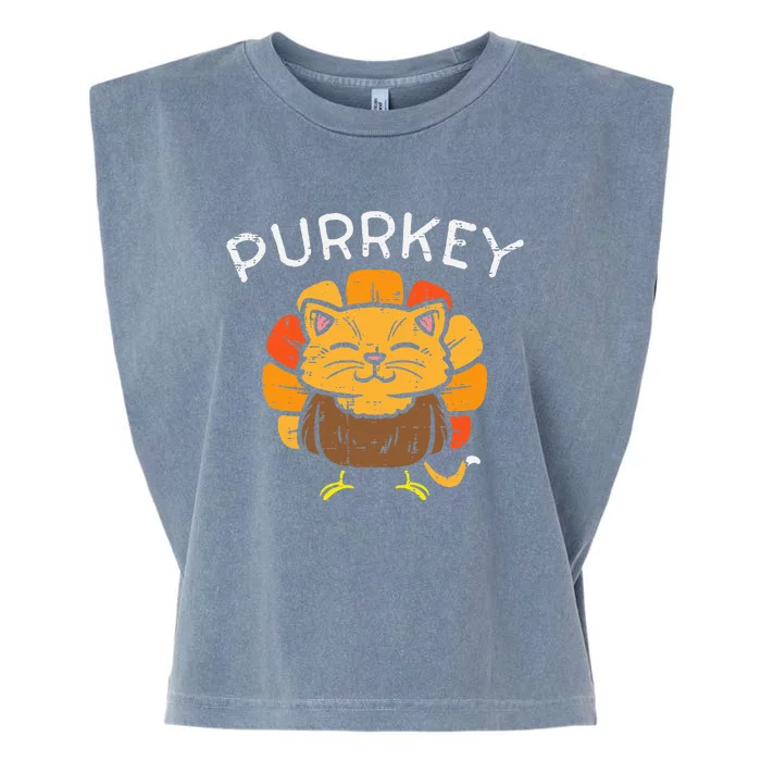 Purrkey Turkey Cat Kitten Funny Thanksgiving Cat Owner Lover Garment-Dyed Women's Muscle Tee