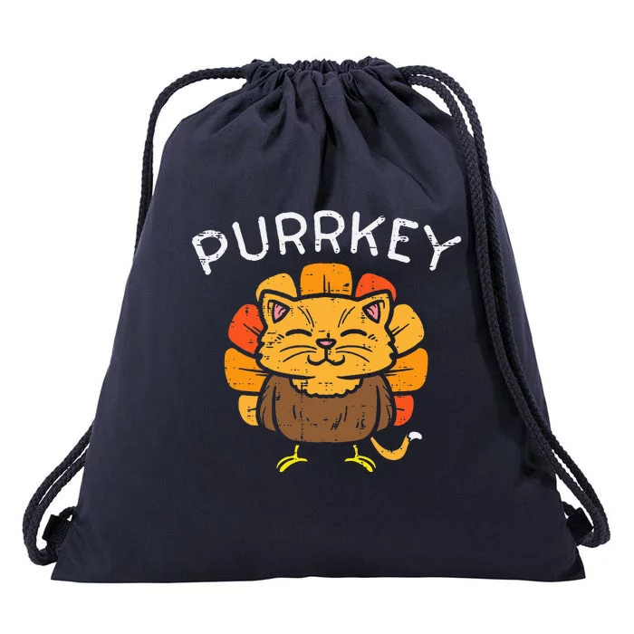 Purrkey Turkey Cat Kitten Funny Thanksgiving Cat Owner Lover Drawstring Bag