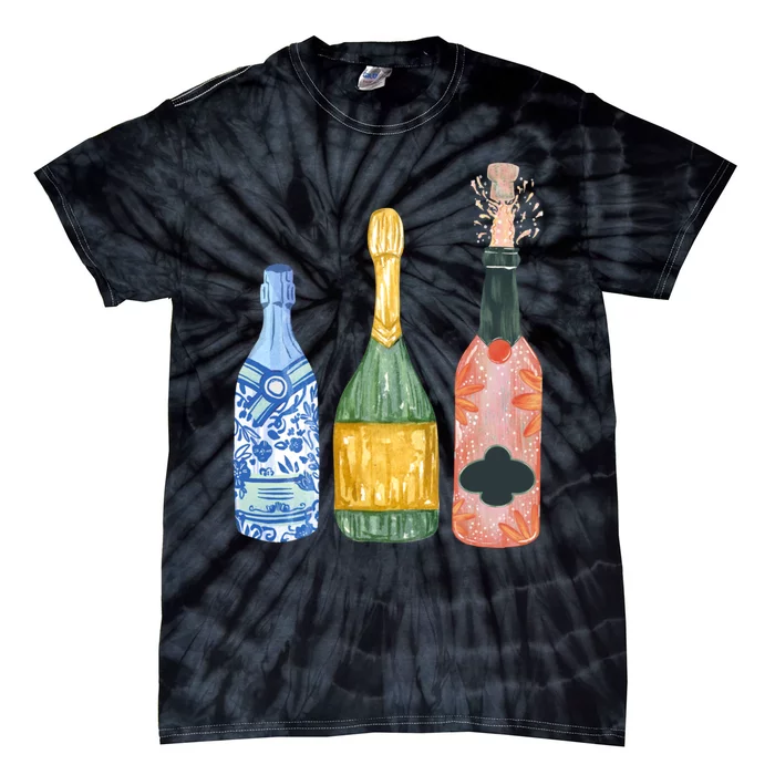 Pop The Champagne! Champagne Bottles Tie-Dye T-Shirt