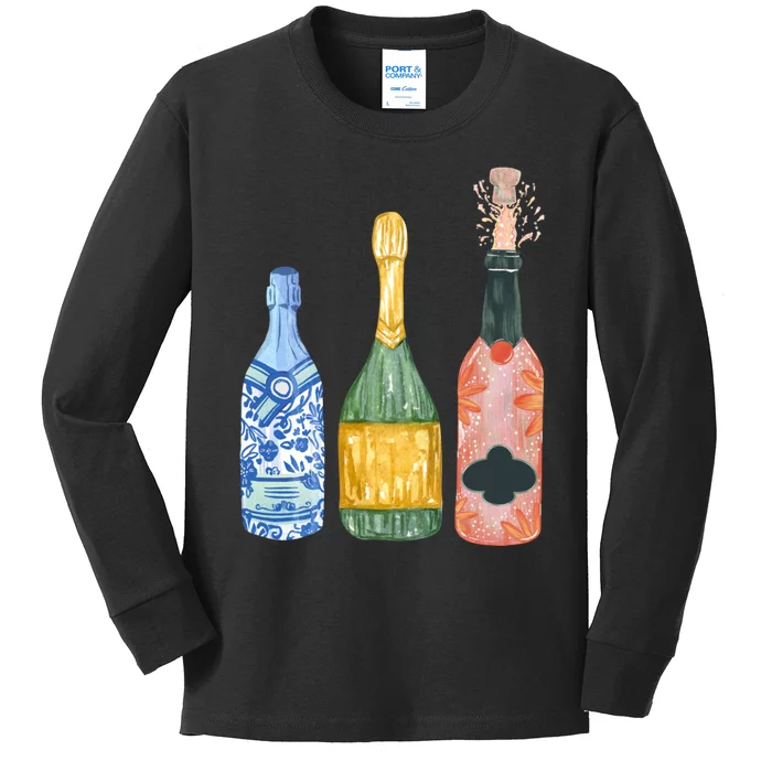 Pop The Champagne! Champagne Bottles Kids Long Sleeve Shirt