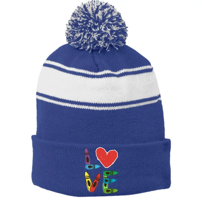 Prek Teacher Cute Gift Preschool Valentines Day Love Gift Stripe Pom Pom Beanie