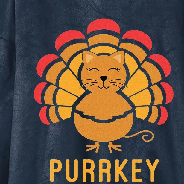 Purrkey Turkey Cat Pun Funny Thanksgiving Cat Lover Hooded Wearable Blanket