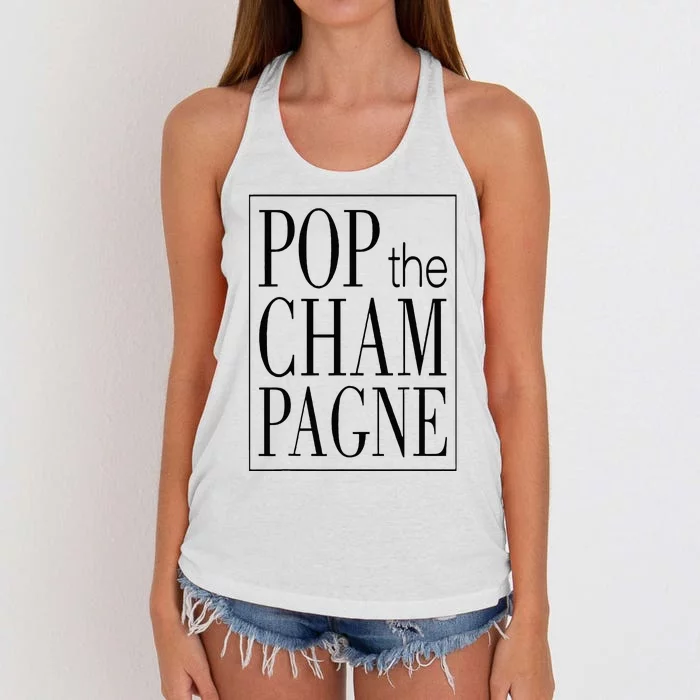 Pop The Champagne Funny Women's Knotted Racerback Tank