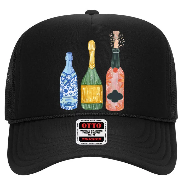 Pop The Champagne Champagne Bottles Gift High Crown Mesh Trucker Hat