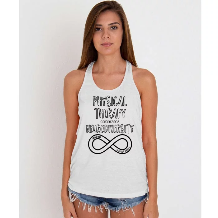 Physical Therapy Celebrates Neurodiversity Acceptance Autism Women's Knotted Racerback Tank