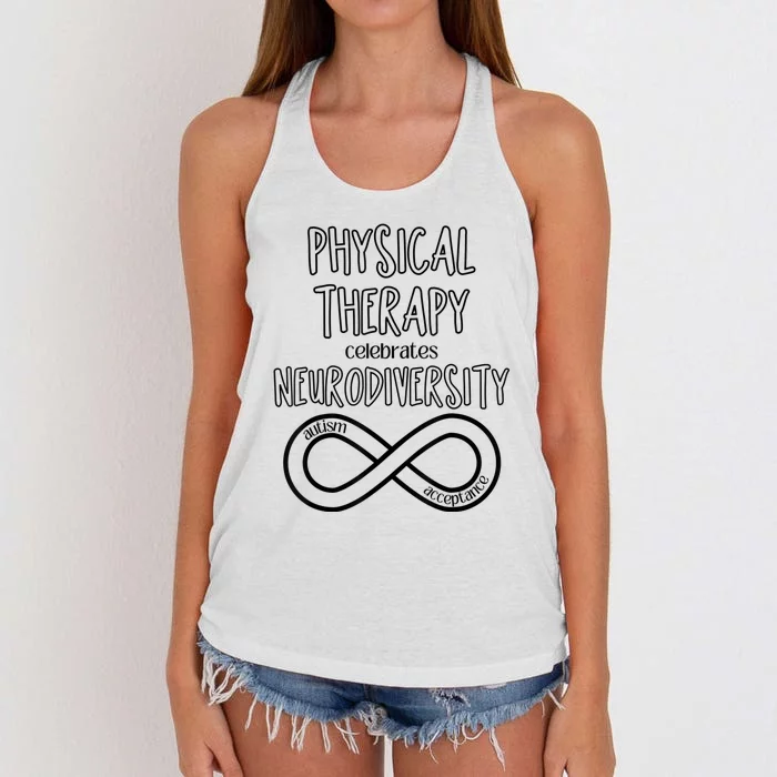 Physical Therapy Celebrates Neurodiversity Acceptance Autism Women's Knotted Racerback Tank