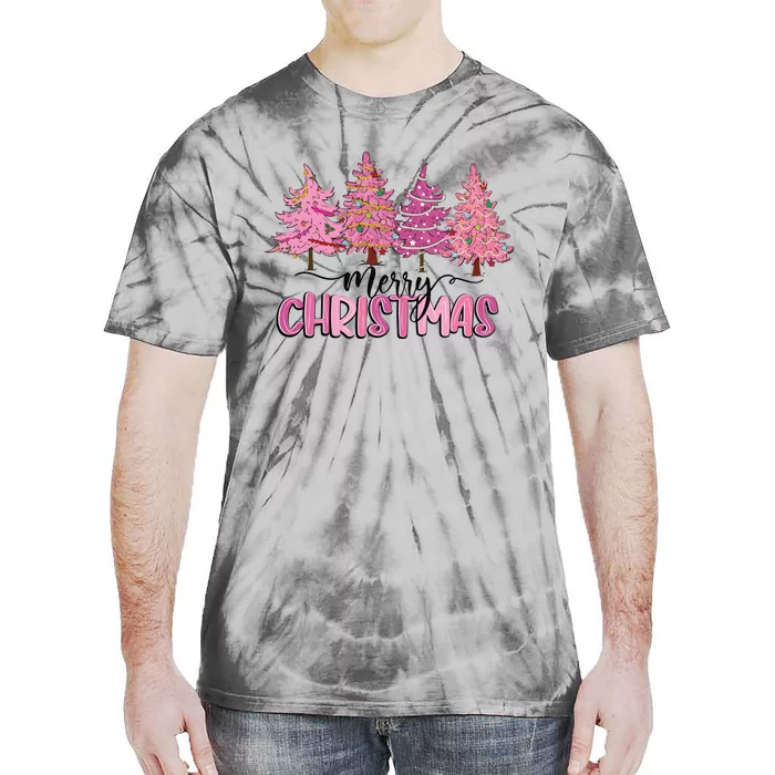 Pink Tree Christmas Tie-Dye T-Shirt