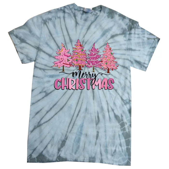 Pink Tree Christmas Tie-Dye T-Shirt