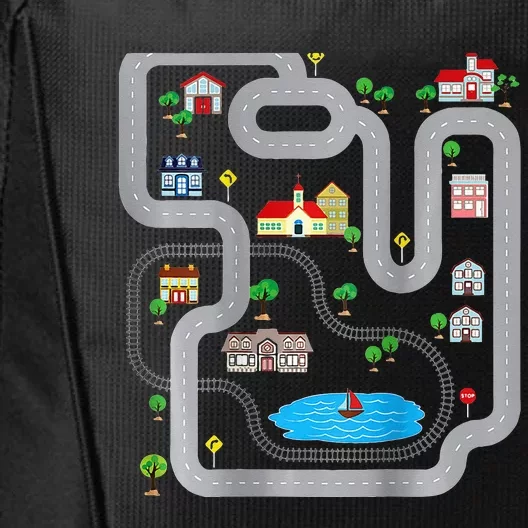 Playmat Train Car Race Track Printed On Back Road Funny Kids City Backpack