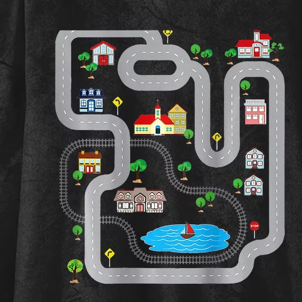 Playmat Train Car Race Track Printed On Back Road Funny Kids Hooded Wearable Blanket