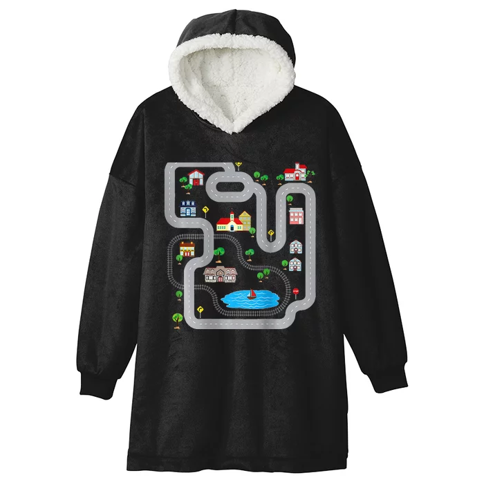 Playmat Train Car Race Track Printed On Back Road Funny Kids Hooded Wearable Blanket