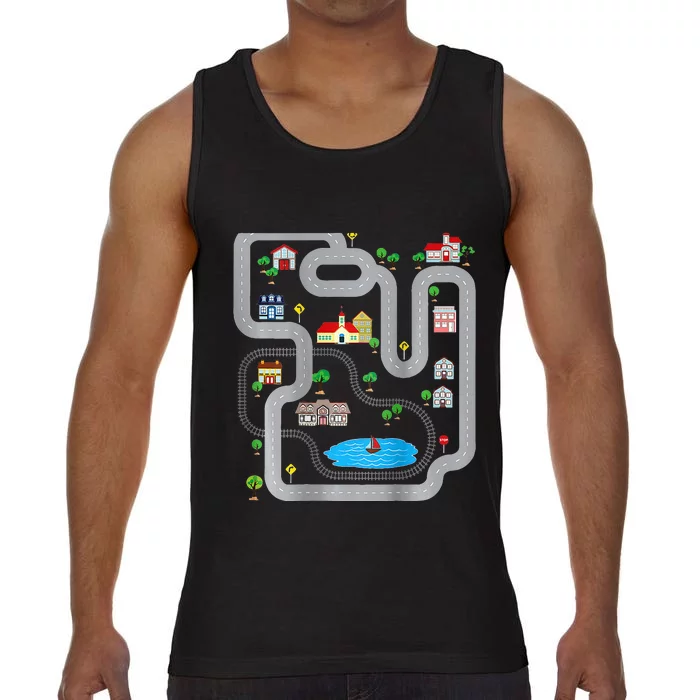 Playmat Train Car Race Track Printed On Back Road Funny Kids Comfort Colors® Tank Top