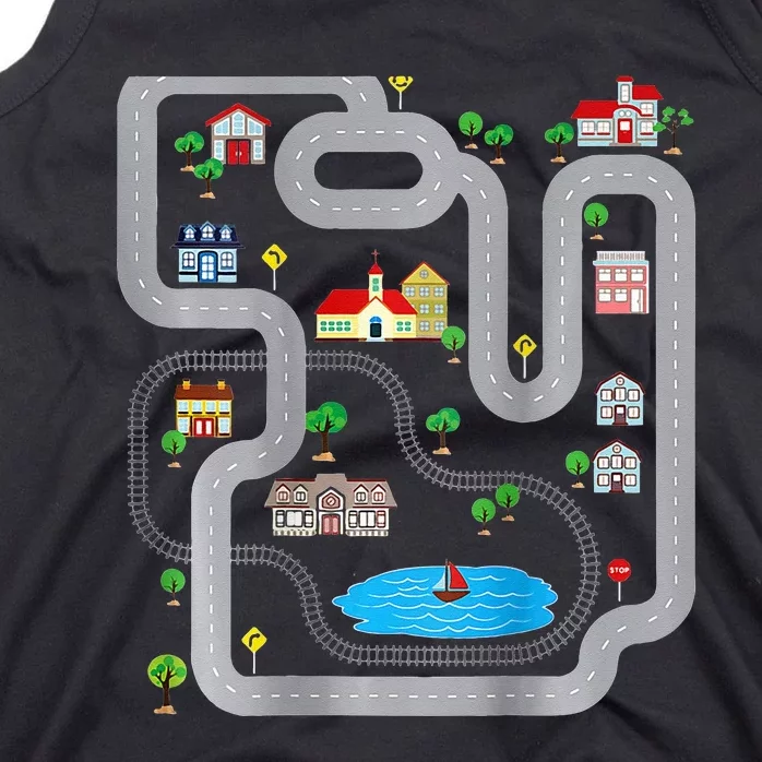 Playmat Train Car Race Track Printed On Back Road Funny Kids Tank Top