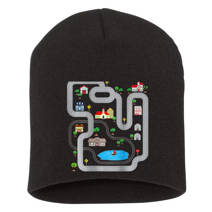 Playmat Train Car Race Track Printed On Back Road Funny Kids Short Acrylic Beanie