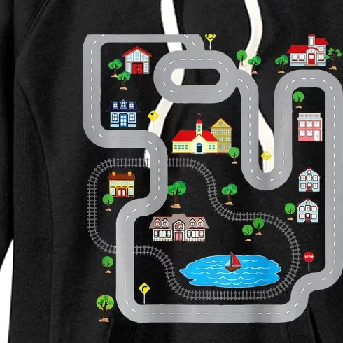 Playmat Train Car Race Track Printed On Back Road Funny Kids Women's Fleece Hoodie