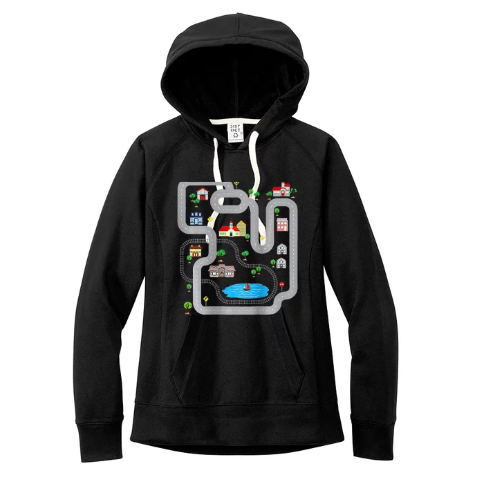 Playmat Train Car Race Track Printed On Back Road Funny Kids Women's Fleece Hoodie