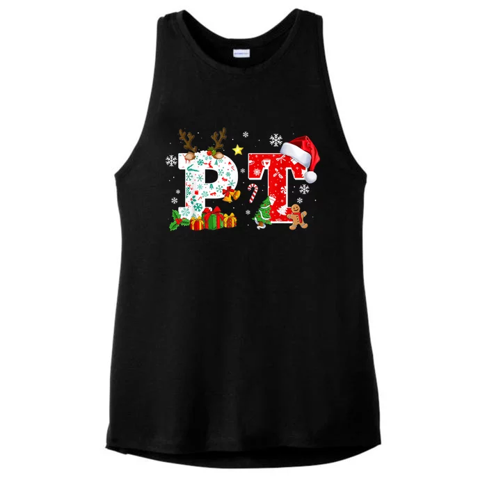 Physical Therapy Christmas Santa Hat PT Therapist Xmas Ladies Tri-Blend Wicking Tank