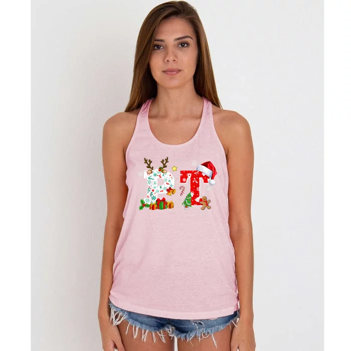 Physical Therapy Christmas Santa Hat PT Therapist Xmas Women's Knotted Racerback Tank