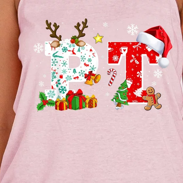 Physical Therapy Christmas Santa Hat PT Therapist Xmas Women's Knotted Racerback Tank