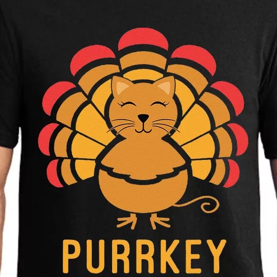 Purrkey Turkey Cat Pun Funny Thanksgiving Cat Lover Pajama Set