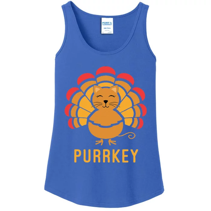 Purrkey Turkey Cat Pun Funny Thanksgiving Cat Lover Ladies Essential Tank