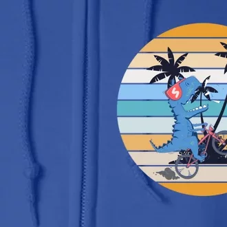 Palm Trees Cyclist Dinosaur Retro T Rex Cycling Funny Tgiftrex Gift Full Zip Hoodie