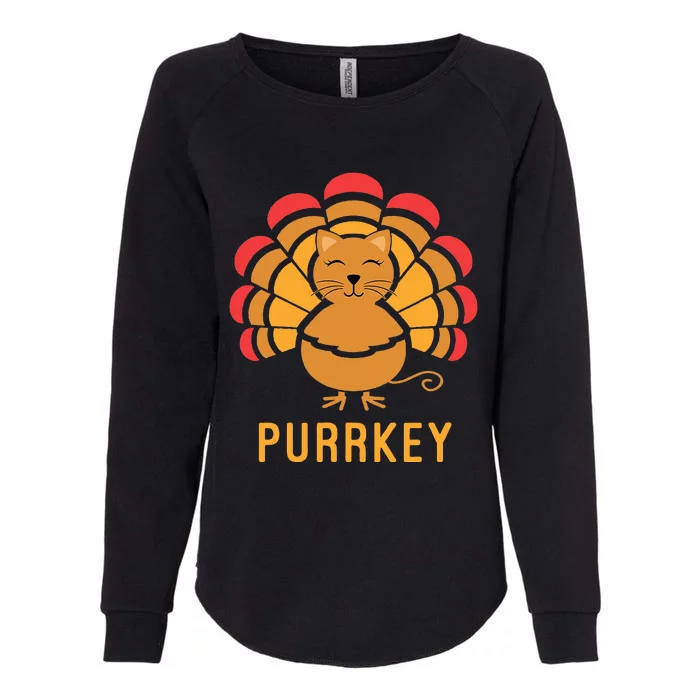 Purrkey Turkey Cat Pun Funny Thanksgiving Cat Lover Womens California Wash Sweatshirt