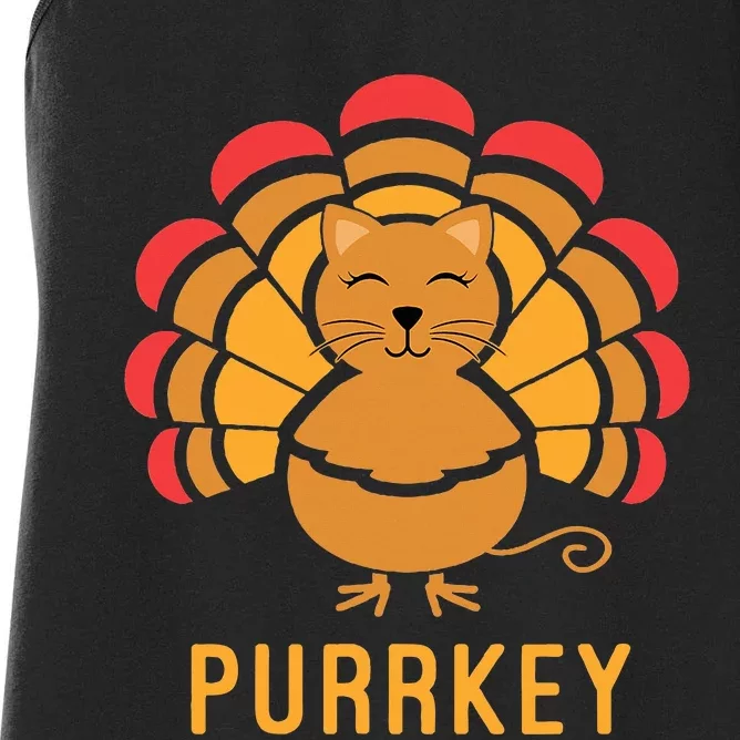 Purrkey Turkey Cat Pun Funny Thanksgiving Cat Lover Women's Racerback Tank