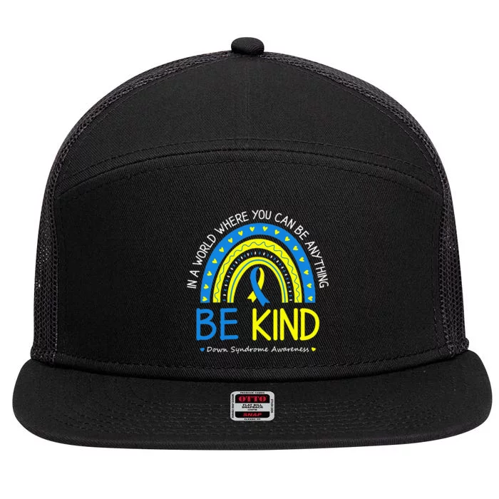 Proud Teacher Down Syndrome Awareness Blue Ribbon 7 Panel Mesh Trucker Snapback Hat