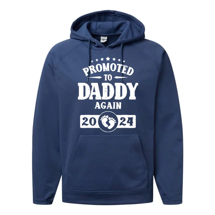 Promoted To Daddy Again Est 2024 Pregnancy Performance Fleece Hoodie