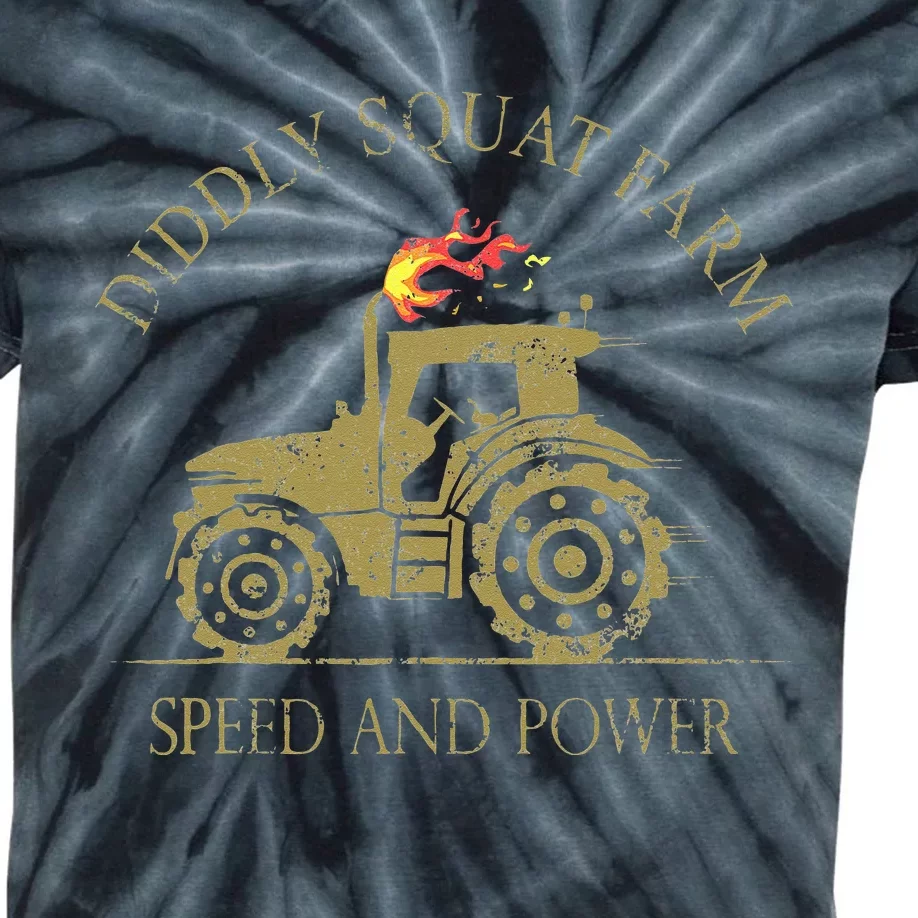 Perfect Tractor Design Diddly Squat Farm Speed And Power Kids Tie-Dye T-Shirt